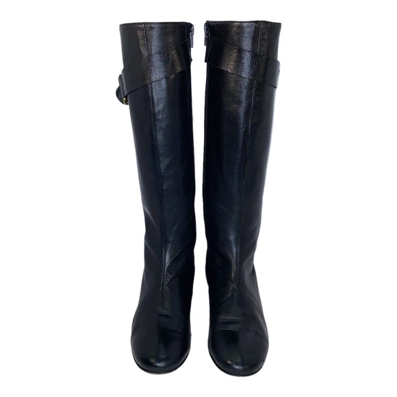 Vintage 1990s Barneys New York Black Leather Riding Boot Flat Sole D Rings sz 38 - Picture 2 of 13